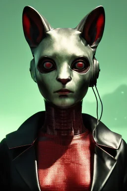 Medium Close Up Portrait, Front image. cyberpunk, rabbit mask, Soviet woman, white short hair. latex, glossy suit. Yellow, black, red, color. Star Wars style. Color background, photo studio. Avatar image, highly detailed, concept art, smooth, unreal engine 5, god rays, ray tracing, RTX, lumen lighting, ultra detail, volumetric lighting, 3d, finely drawn, high definition, high resolution.