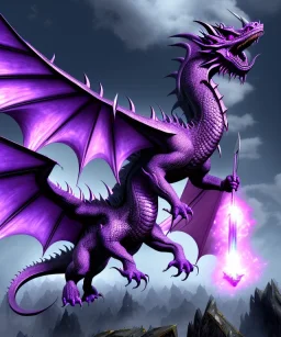 A black and purple dragon of great magnitude, fantasy, realistic,