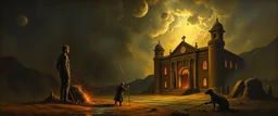 master oil painting by Rembrandt, sodom in the style of Fallout 4