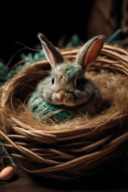 Lapin de paque dans un nid