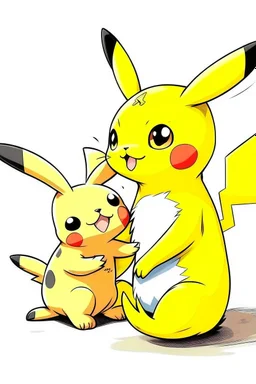 Cartoon Pikachu playing with a cat.