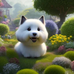 pixar style, volumetric summer garden environment and background, realistic painting of dog, looking excited, volumetric lighting, dramatic lighting, detailed digital painting, extreme dense and fine fur, anime, ornate, colour-washed colors, elegant, small minutiae, tiny features, particulars, centered, smooth, sharp focus, renderman gofur render, 8k, uhd, detailed eyes, realistic shaded volumetric lighting, sunlight caustics, backlight, centered camera view