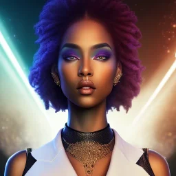 nigth city scape full body shot, masterpiece, best quality, black skinned, sparkling eyes, fluorescent skin,purple-dark makeup, gangsta style , highly detailed body, sun light, 4K, RAW, depth of field, high contrast, realistic details, 24mm