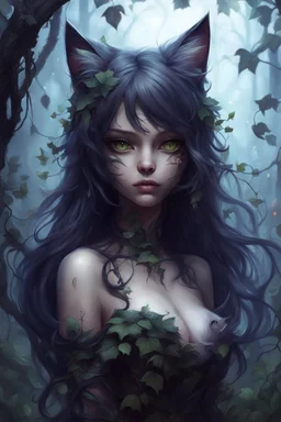 CAT GIRL, FANTASY, FORESTY, VINES, SOULLESS, FLUFFY TAIL