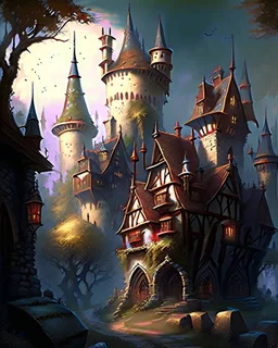 medieval fantasy castle town fairytale rpg art