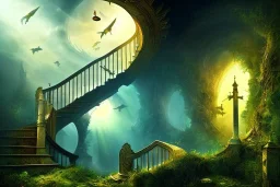 stairway to heaven, atmospheric, Surrealism, mystical, beautiful colours