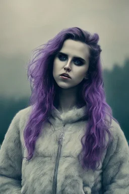 Danish singer MØ face, viking, high light ,purple tones,