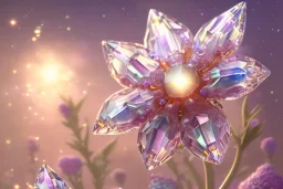 one big crystal subtle flower in a galactic ambiance, transparent petals, delicate colors, in the foreground, with a very little beautiful fairy, full of details, smooth, bright sunshine，soft light atmosphere, light effect，vaporwave colorful, concept art, smooth, extremely sharp detail, finely tuned detail, ultra high definition, 8 k, unreal engine 5, ultra sharp focus