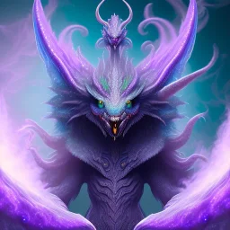 purple mythical creature in galaxy, teal and purple smoke, detailed, realistic, 4k