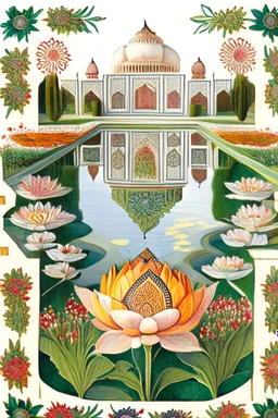 Channel the beauty of the Mughal Gardens with detailed hand-painted representations of traditional Indian flowers like lotus, marigold, and jasmine. Incorporate intricate geometric patterns and water features.