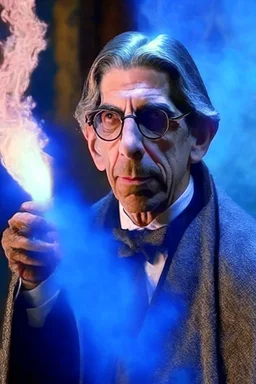 Detective John Munch as magic wizard like Gandalf, casting a spell.