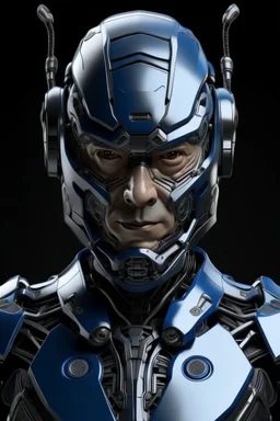 Cyborg armor with helmet on head serious face