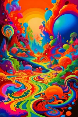 Craft a psychedelic journey through time and space, using oil painting techniques to create a visual feast of colors, patterns, and dimensions."