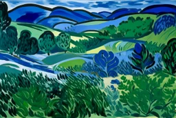 A greenish blue tundra in the ice age painted by Henri Matisse