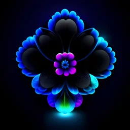 Create neon black flower pansy and blue background