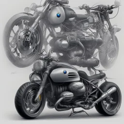 technical concept study, pencil sketch, motorcycle inspired the BMW R 18و builds in the 2022