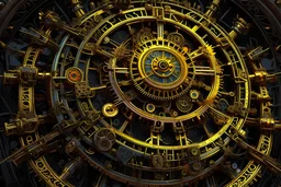 ultra detailed and intricate 3d rendering of a hyperrealistic “cyberpunk cogs”: close up, symmetric, shinning gold, victorian ornament, baroque antique, tribalism, ancient , shamanism, cosmic fractals, dystopian, dendritic, stylized fantasy art by Kris Kuksi, Albrecht Durer, Kazuhiko Nakamura, artstation: award-winning: professional photography: atmospheric: commanding: fantastical: clarity: 16k: ultra quality: striking: brilliance: stunning colors: amazing depth: masterfully crafted.