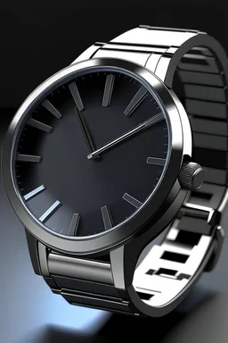 Create a realistic image of a modern stainless steel wristwatch with a minimalist design, showcasing the watch face and strap details in sharp focus."