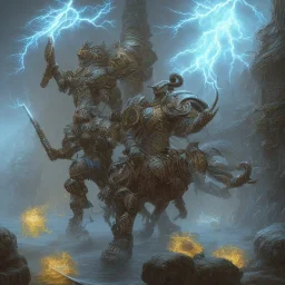 angry warrior in Blue and yellow battle armor with electric bolts of lightning, a highly detailed illustration, background of Inka jungle, realistic render, 8 k, micro detail, intricate, elegant, centered, digital painting, Artstation, smooth, sharp focus, illustration, artgerm, tomasz alen kopera, peter mohrbacher, donato giancola, joseph christian leyendecker, wlop, boris vallejo