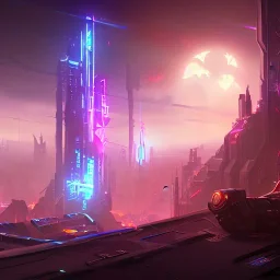 cyberpunk, landscape, GUITARS, cinematic, highly detailed, close up, 4k, deep colors, gold, fire, red, purple, ethereal, utopia, apocalypse, from outer space