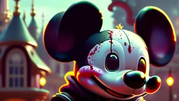 zombie mickey mouse hybrid, photorealism, movie screen capture, horror, sci-fi, retrofuturism,