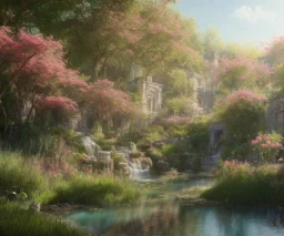 A beautiful paradise garden painting by empyrean, rendered in artstation