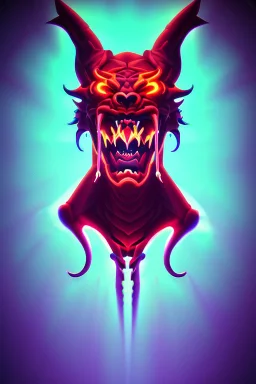 fanged demon,neon color scheme, high key lighting, volumetric light high details psychedelic background