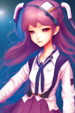 Beautiful anime schoolgirl in abstract background