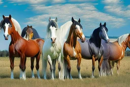 horses of different colors standing on a field