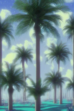 1980's vaporwave aesthetic palm trees in Christmas winter