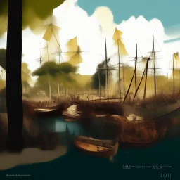 tropical crowded colonial harbor digital art