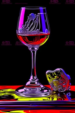 A Still life, a glass of wine, intricate, melted glassprint