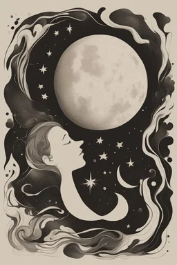 Abstract drawing of the moon and stars