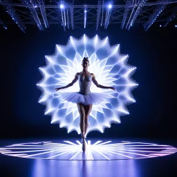 a recursive 3d fractal mocap graphic balerina in stage with lights