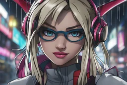 Spidergwen in 8k Hayao Miyazaki draw style, yu gi oh them, neon effect, close picture, rain, highly detailed, high details, detailed portrait, masterpiece,ultra detailed, ultra quality