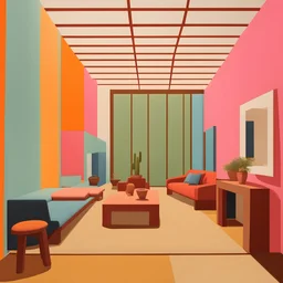 interior in the style of Luis Barragan with paintings