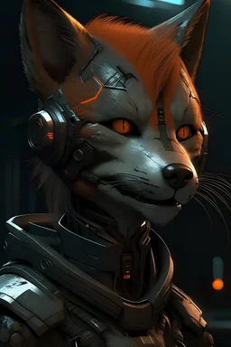 cyberpunk female anthropomorphic fox with scarred face
