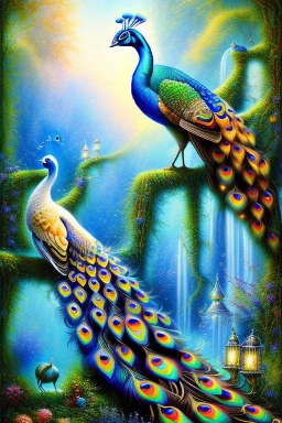 beautiful peacock, jungle, mystical, dreamlike, Post-Impressionism, fine detail, high quality,