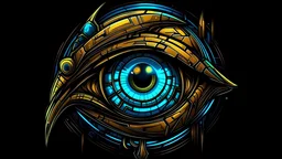 cartoon cyberpunk eye of Horus in rembrandt lighting, dark shadows, bright highlights, cell-shading style