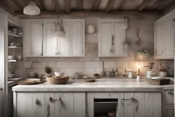 rustic shabby chic kitchen simple, calm atmosphere night