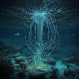 As the image unfolds, imagine a convergence of technology and nature, with underwater scenes revealing the intricate network of submarine cables illuminated by bioluminescent organisms, signifying the harmonious integration of human innovation with the natural world.