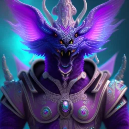 purple mythical creature in galaxy, teal and purple smoke, detailed, realistic, 4k