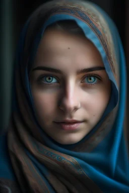 A beautiful veiled Muslim girl looks at the camera