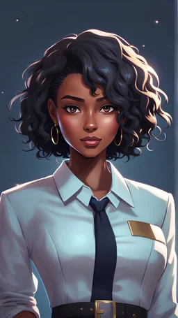 twenty year old black girl with short hairs, with a jacket and business style, full body, from head to toe, best quality, digital painting, 4k, sharp focus, intricate texture, skin imperfections, blank background. , interactive novel style,bokeh, professional, anime clean drawing,Your Name, 4k, highly detailed, clear lighting,
