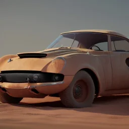 3d rendering. futuristic car. Buried in desert sand. Lost in Time