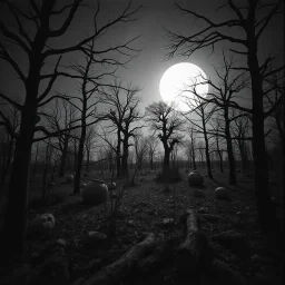 Close-up Ilford photograph of a creepy surreal landscape, eerie, very surreal, trees, spooky, metaphysical objects, giant sun, intricate, thoughtful, appalling, deep 3d field, 8k, hypermaximalist