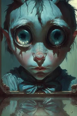 Mr. Nightmare bunny,cute, big eyes, reflection in eyes, magical,whole body, Art by Norman Rockwell, digital art, trending on artstation, high contrast, deep color, magical, beautiful