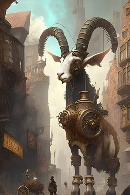 Steampunk city with goat
