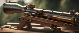 High-end state-of-the-art STEAMPUNK aesthetics flawless Thompson submachine gun open cylinder front view barrel ammunition cartridge bullet,Highest quality telescopic Zeiss Zoom lens, supreme cinematic-quality photography,waltnut wood handle,Art Nouveau,Vintage style Octane Render 3D technology,hyperrealism photography,(UHD) high-quality cinematic render,Insanely detailed close-ups capturing beautiful complexity,Hyperdetailed,Intricate,8K,