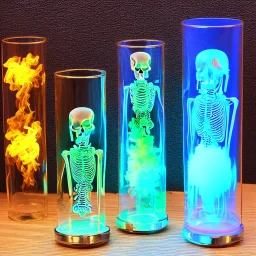 Futuristic Neon crystal skeleton samurai smoke glass fire water